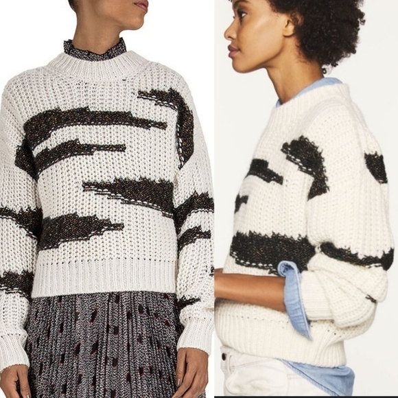 BA&SH Cacilie Metallic Intarsia-Knit Alpaca/Wool Ivory Sweater New Size 0/XS - Picture 8 of 16